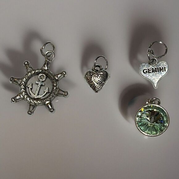 Vintage Jewelry - Lot Of 4 Fashion Jewelry Charms Hearts Gemini Nautical